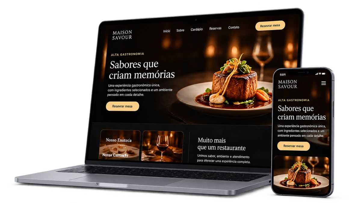 Notebook e smartphone com uma experiência digital de restaurante.
